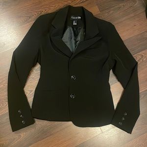 FOREVER 21 SHOULDER PADDED Fitted Black Button Up Blazer with CINCHED waist